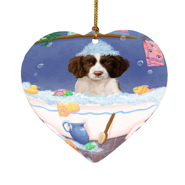 Rub a Dub Dogs in a Tub Springer Spaniel Dog Heart Christmas Ornament HPORA59068