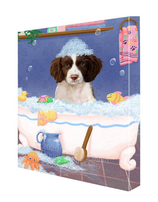 Rub a Dub Dogs in a Tub Springer Spaniel Dog Canvas Wall Art - Premium Quality Ready to Hang Room Decor Wall Art Canvas - Unique Animal Printed Digital Painting for Decoration CVS321