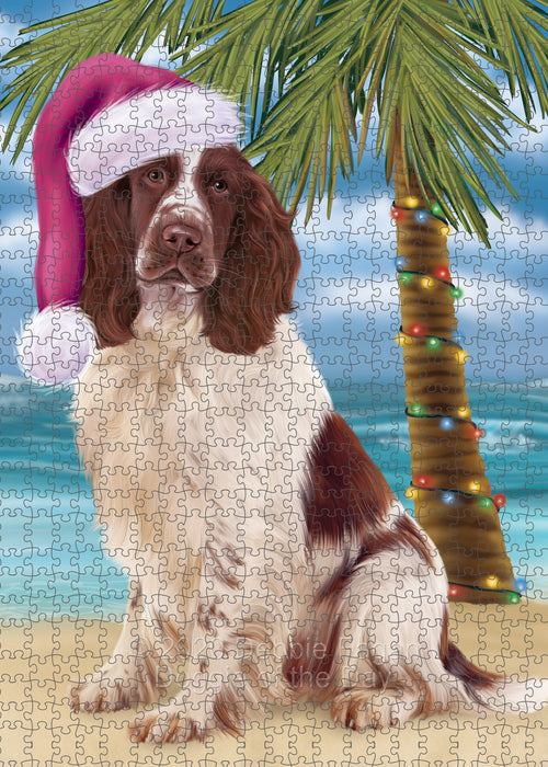 Christmas Summertime Island Tropical Beach Springer Spaniel Dog Portrait Jigsaw Puzzle for Adults Animal Interlocking Puzzle Game Unique Gift for Dog Lover's with Metal Tin Box PZL714