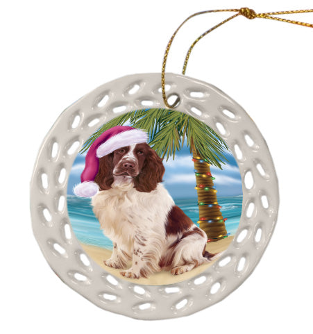 Christmas Summertime Island Tropical Beach Springer Spaniel Dog Doily Ornament DPOR58841