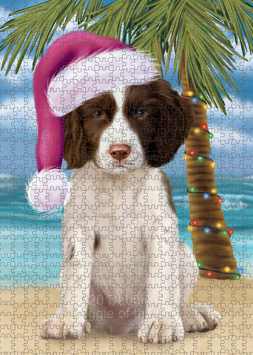 Christmas Summertime Island Tropical Beach Springer Spaniel Dog Portrait Jigsaw Puzzle for Adults Animal Interlocking Puzzle Game Unique Gift for Dog Lover's with Metal Tin Box PZL715
