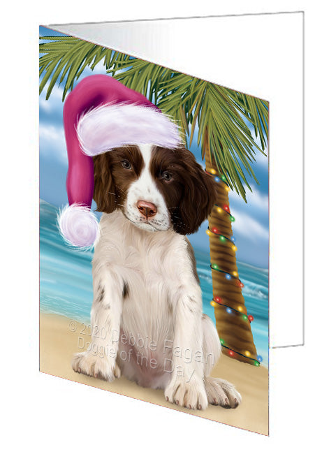 Christmas Summertime Island Tropical Beach Springer Spaniel Dog Handmade Artwork Assorted Pets Greeting Cards and Note Cards with Envelopes for All Occasions and Holiday Seasons