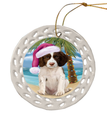 Christmas Summertime Island Tropical Beach Springer Spaniel Dog Doily Ornament DPOR58842