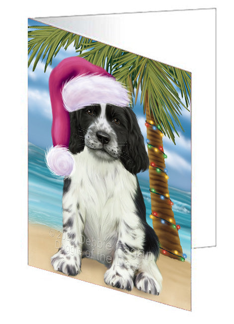 Christmas Summertime Island Tropical Beach Springer Spaniel Dog Handmade Artwork Assorted Pets Greeting Cards and Note Cards with Envelopes for All Occasions and Holiday Seasons