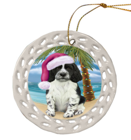 Christmas Summertime Island Tropical Beach Springer Spaniel Dog Doily Ornament DPOR58843