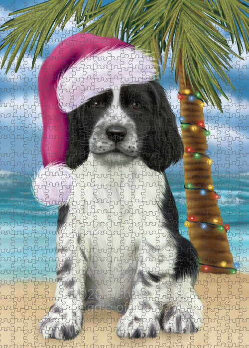 Christmas Summertime Island Tropical Beach Springer Spaniel Dog Portrait Jigsaw Puzzle for Adults Animal Interlocking Puzzle Game Unique Gift for Dog Lover's with Metal Tin Box PZL716