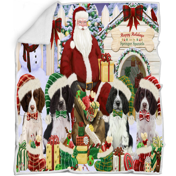 Christmas Springer Spaniel Dogs House Gathering  Blanket BLNKT142122