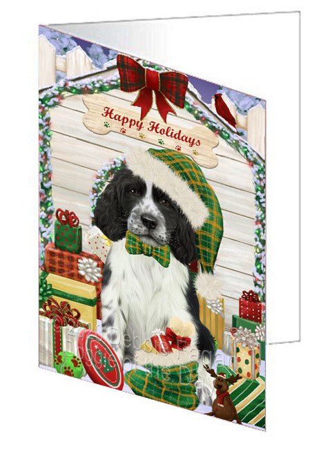 Christmas House with Presents Springer Spaniel Dog Handmade Artwork Assorted Pets Greeting Cards and Note Cards with Envelopes for All Occasions and Holiday Seasons