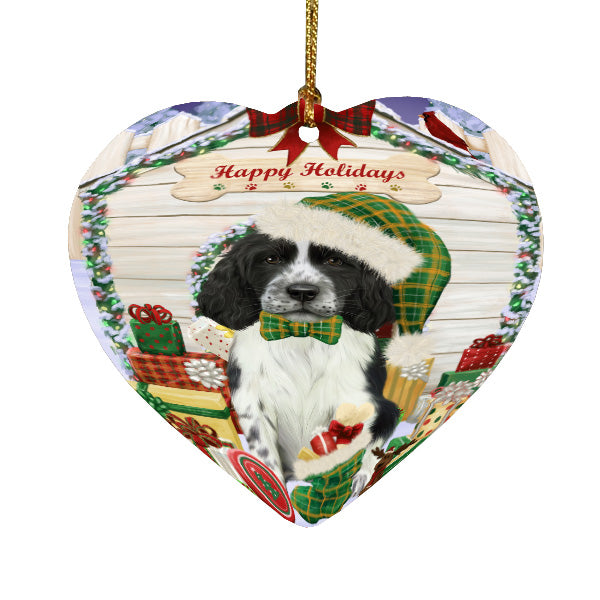 Christmas House with Presents Springer Spaniel Dog Heart Christmas Ornament HPORA59146