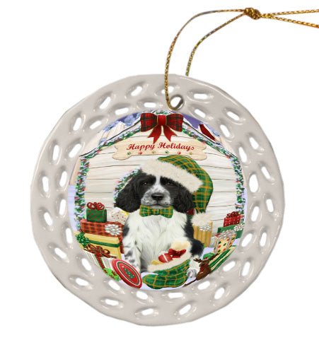 Christmas House with Presents Springer Spaniel Dog Doily Ornament DPOR58797