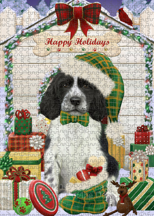 Christmas House with Presents Springer Spaniel Dog Portrait Jigsaw Puzzle for Adults Animal Interlocking Puzzle Game Unique Gift for Dog Lover's with Metal Tin Box PZL662