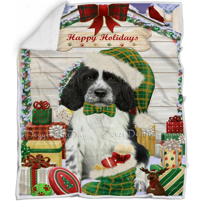 Happy Holidays Christmas Springer Spaniel Dog House with Presents Blanket BLNKT142141