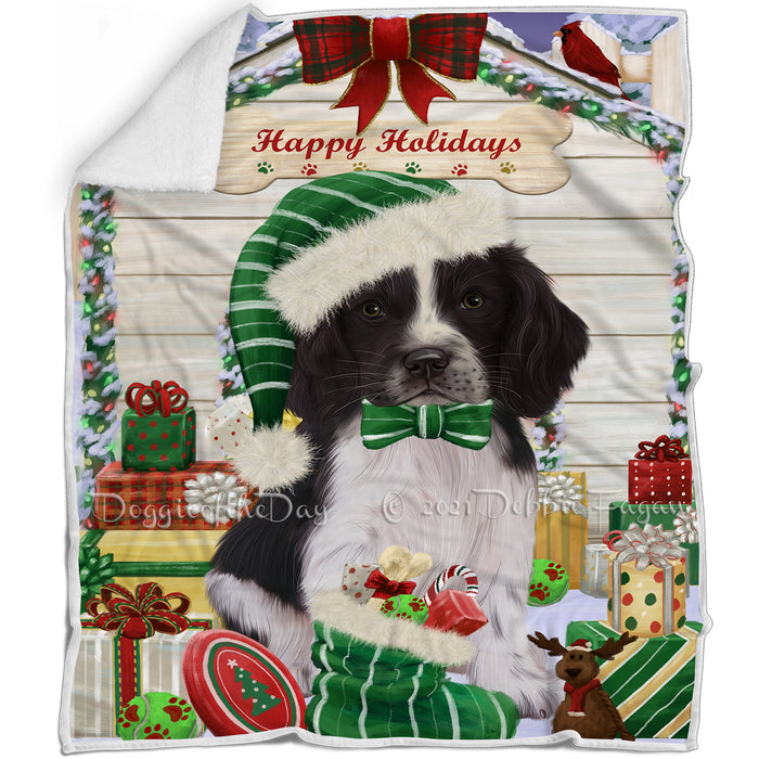 Happy Holidays Christmas Springer Spaniel Dog House with Presents Blanket BLNKT142142