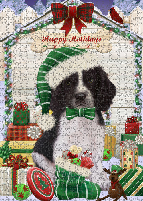Christmas House with Presents Springer Spaniel Dog Portrait Jigsaw Puzzle for Adults Animal Interlocking Puzzle Game Unique Gift for Dog Lover's with Metal Tin Box PZL663