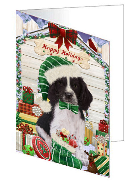 Christmas House with Presents Springer Spaniel Dog Handmade Artwork Assorted Pets Greeting Cards and Note Cards with Envelopes for All Occasions and Holiday Seasons