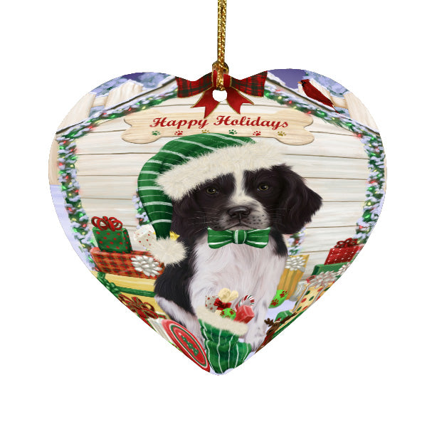 Christmas House with Presents Springer Spaniel Dog Heart Christmas Ornament HPORA59147