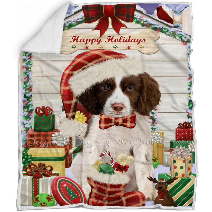 Happy Holidays Christmas Springer Spaniel Dog House with Presents Blanket BLNKT142143