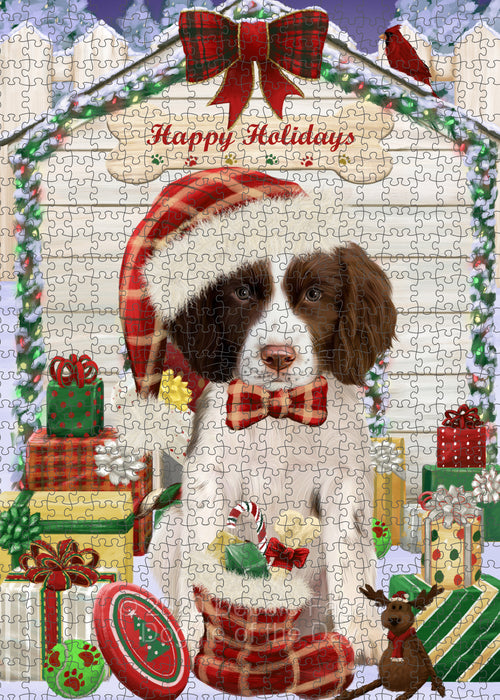 Christmas House with Presents Springer Spaniel Dog Portrait Jigsaw Puzzle for Adults Animal Interlocking Puzzle Game Unique Gift for Dog Lover's with Metal Tin Box PZL664