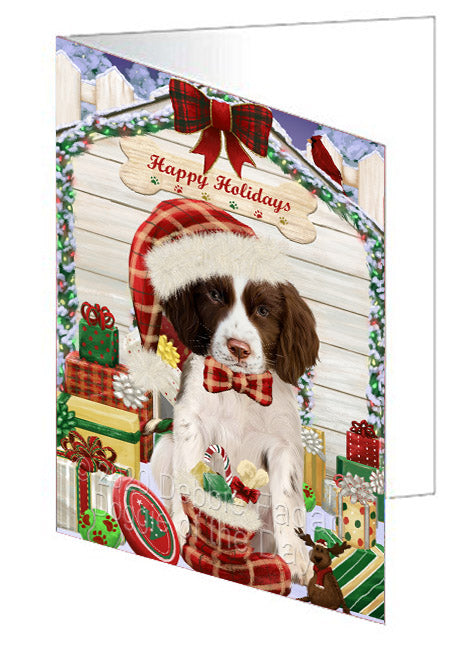 Christmas House with Presents Springer Spaniel Dog Handmade Artwork Assorted Pets Greeting Cards and Note Cards with Envelopes for All Occasions and Holiday Seasons