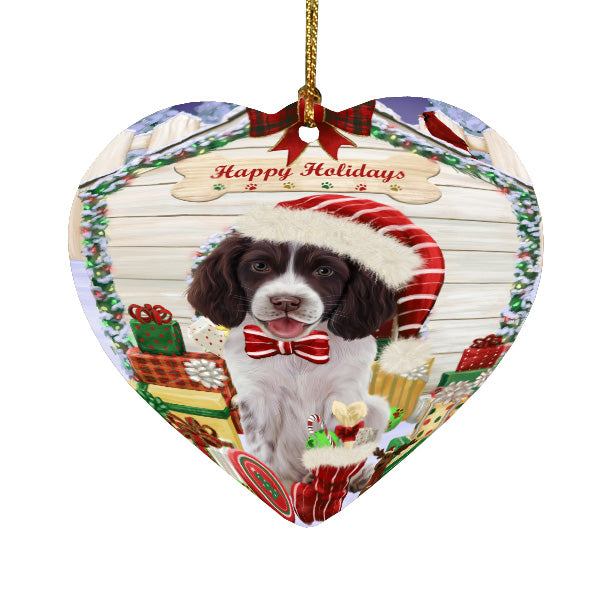 Christmas House with Presents Springer Spaniel Dog Heart Christmas Ornament HPORA59149