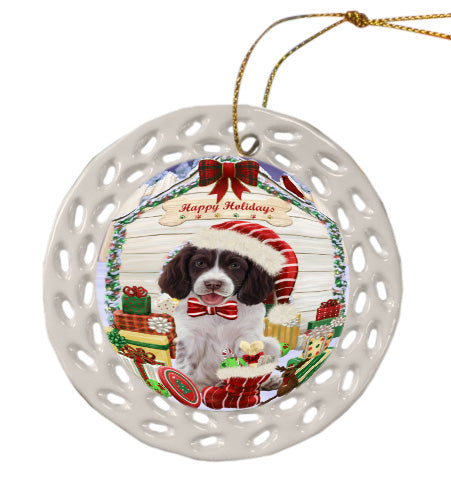 Christmas House with Presents Springer Spaniel Dog Doily Ornament DPOR58800