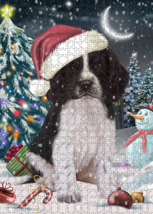 Christmas Holly Jolly Springer Spaniel Dog Portrait Jigsaw Puzzle for Adults Animal Interlocking Puzzle Game Unique Gift for Dog Lover's with Metal Tin Box PZL736