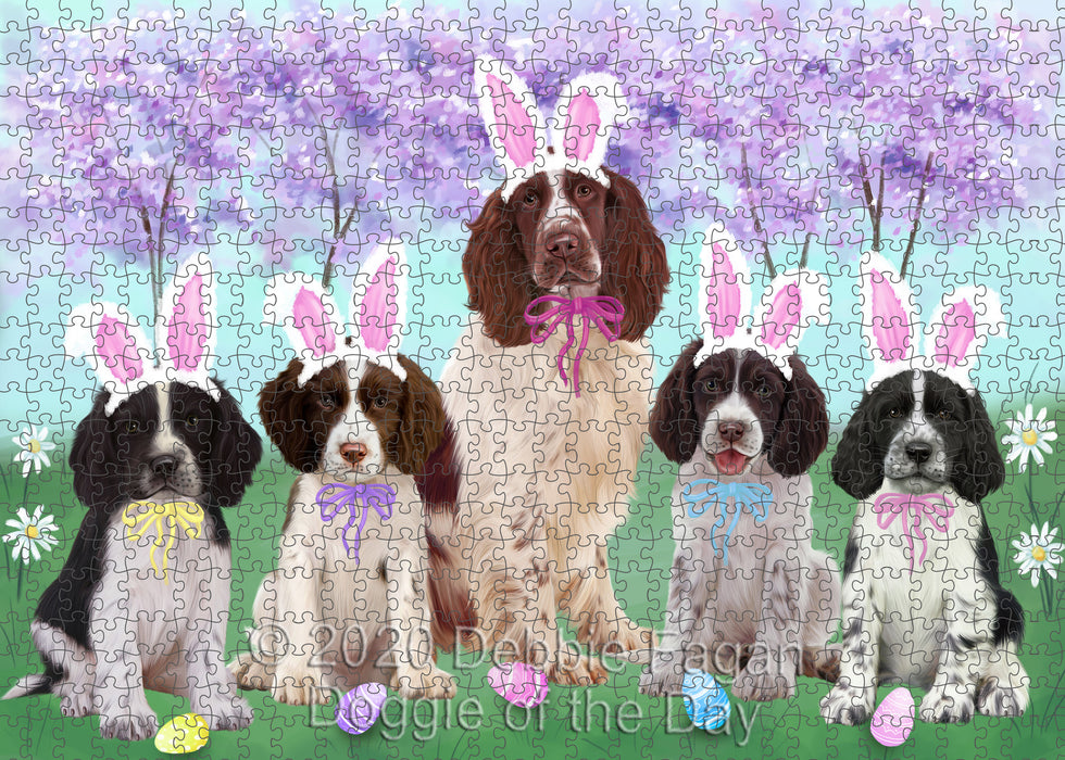 Easter Holiday Springer Spaniel Dogs Portrait Jigsaw Puzzle for Adults Animal Interlocking Puzzle Game Unique Gift for Dog Lover's with Metal Tin Box
