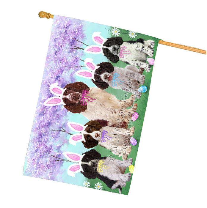 Easter Holiday Springer Spaniel Dogs House Flag Outdoor Decorative Double Sided Pet Portrait Weather Resistant Premium Quality Animal Printed Home Decorative Flags 100% Polyester
