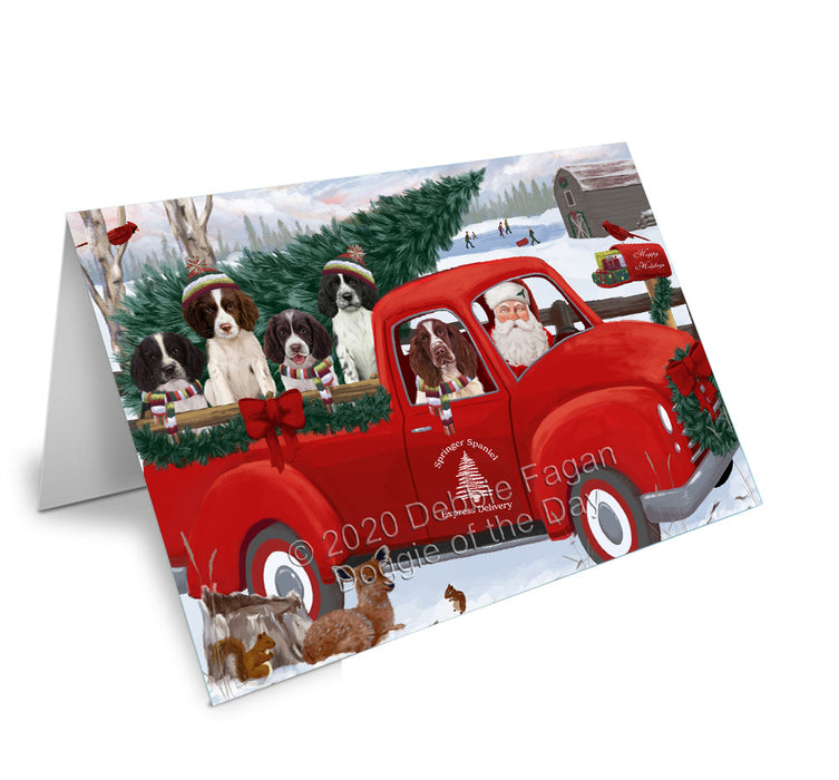 Christmas Santa Express Delivery Red Truck Springer Spaniel Dogs  Handmade Artwork Assorted Pets Greeting Cards and Note Cards with Envelopes for All Occasions and Holiday Seasons