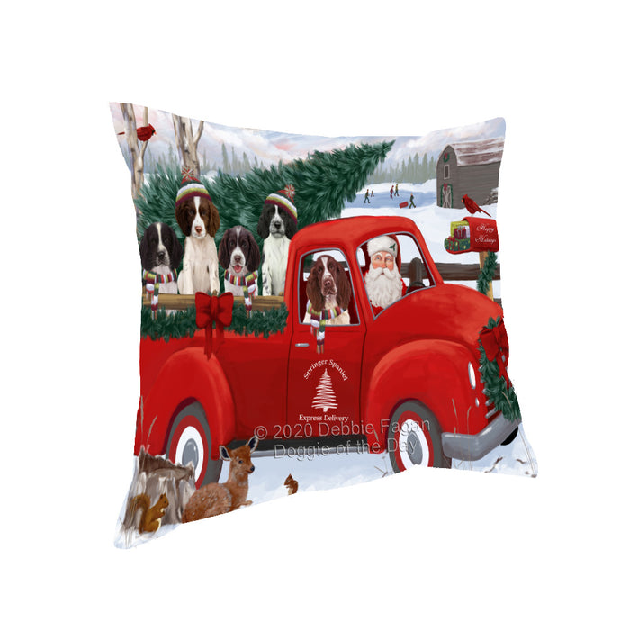 Christmas Santa Express Delivery Red Truck Springer Spaniel Dogs Pillow with Top Quality High-Resolution Images - Ultra Soft Pet Pillows for Sleeping - Reversible & Comfort - Ideal Gift for Dog Lover - Cushion for Sofa Couch Bed - 100% Polyester