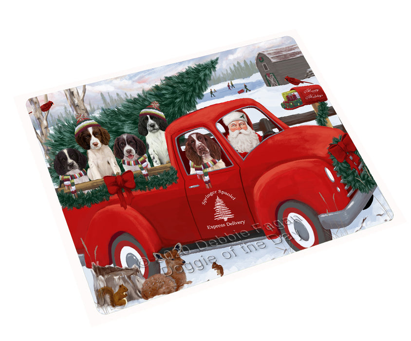 Christmas Santa Express Delivery Red Truck Springer Spaniel Dogs Cutting Board - For Kitchen - Scratch & Stain Resistant - Designed To Stay In Place - Easy To Clean By Hand - Perfect for Chopping Meats, Vegetables