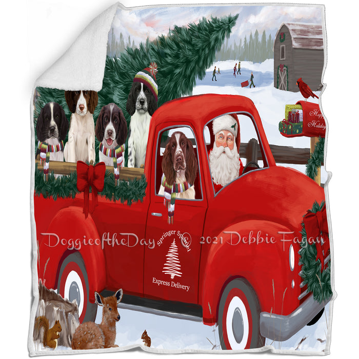 Christmas Santa Express Delivery Red Truck Springer Spaniel Dogs Blanket