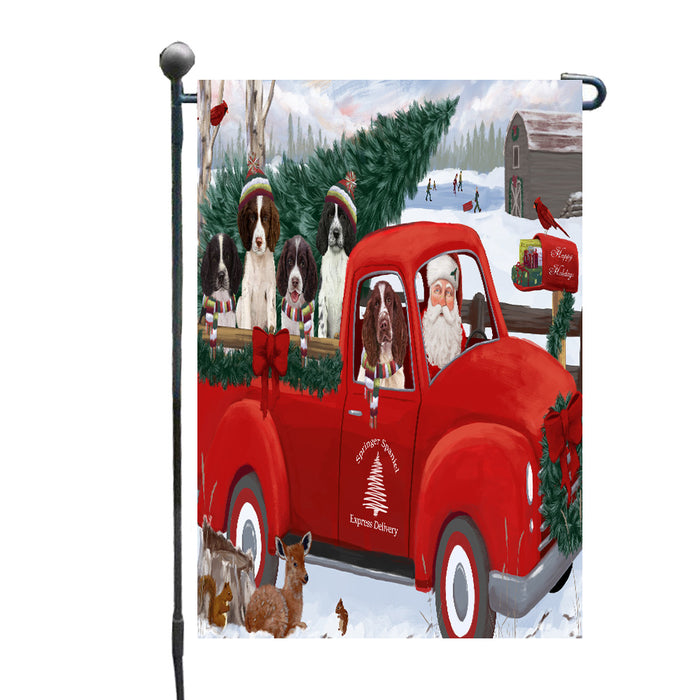 Christmas Santa Express Delivery Red Truck Springer Spaniel Dogs Garden Flags Outdoor Decor for Homes and Gardens Double Sided Garden Yard Spring Decorative Vertical Home Flags Garden Porch Lawn Flag for Decorations