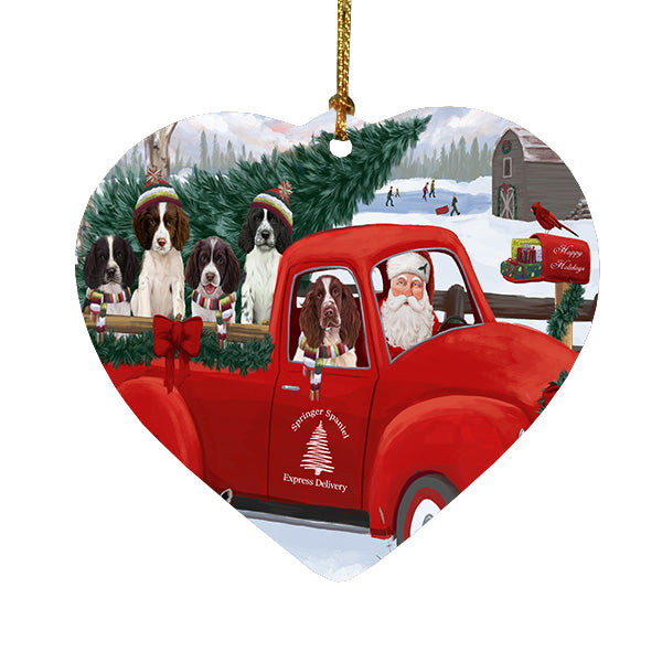 Christmas Santa Express Delivery Red Truck Springer Spaniel Dogs Heart Christmas Ornament HPORA59244