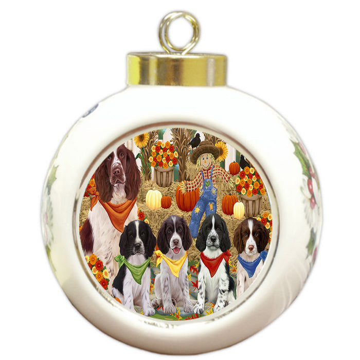 Fall Festive Gathering Springer Spaniel Dogs Round Ball Christmas Ornament Pet Decorative Hanging Ornaments for Christmas X-mas Tree Decorations - 3" Round Ceramic Ornament