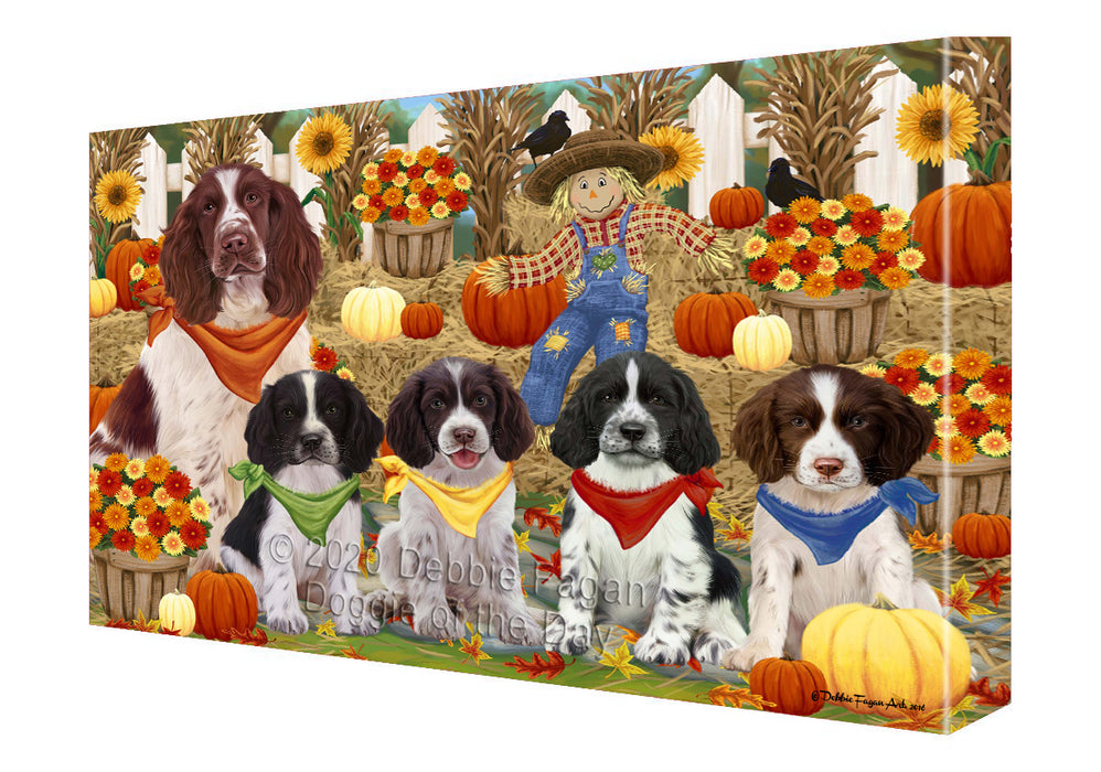 Fall Festive Gathering Springer Spaniel Dogs Canvas Wall Art - Premium Quality Ready to Hang Room Decor Wall Art Canvas - Unique Animal Printed Digital Painting for Decoration