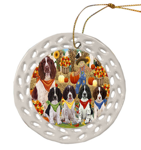 Fall Festive Gathering Springer Spaniel Dogs Doily Ornament DPOR58888