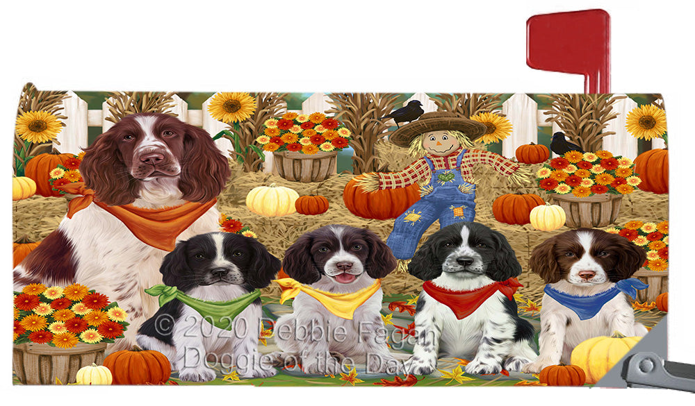Fall Festive Gathering Springer Spaniel Dogs Magnetic Mailbox Cover Both Sides Pet Theme Printed Decorative Letter Box Wrap Case Postbox Thick Magnetic Vinyl Material