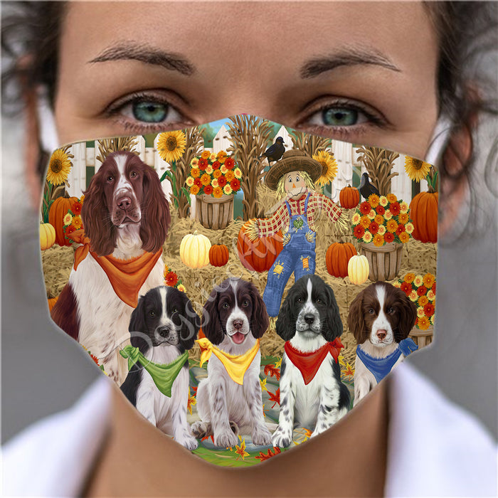Fall Festive Harvest Time Gathering  Springer Spaniel Dogs Face Mask FM48576