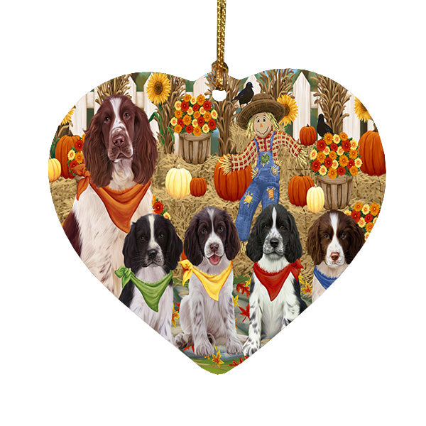 Fall Festive Gathering Springer Spaniel Dogs Heart Christmas Ornament HPORA59252
