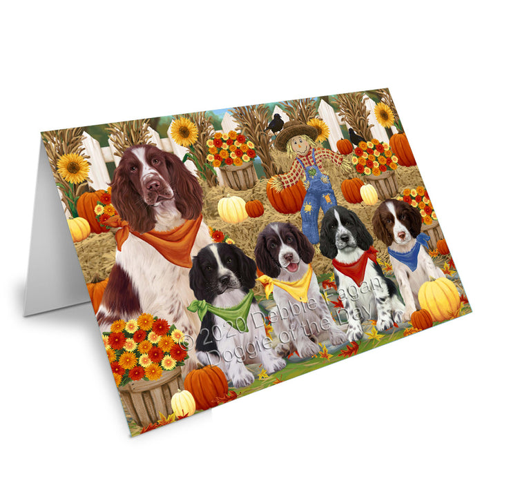 Fall Festive Gathering Springer Spaniel Dogs Handmade Artwork Assorted Pets Greeting Cards and Note Cards with Envelopes for All Occasions and Holiday Seasons