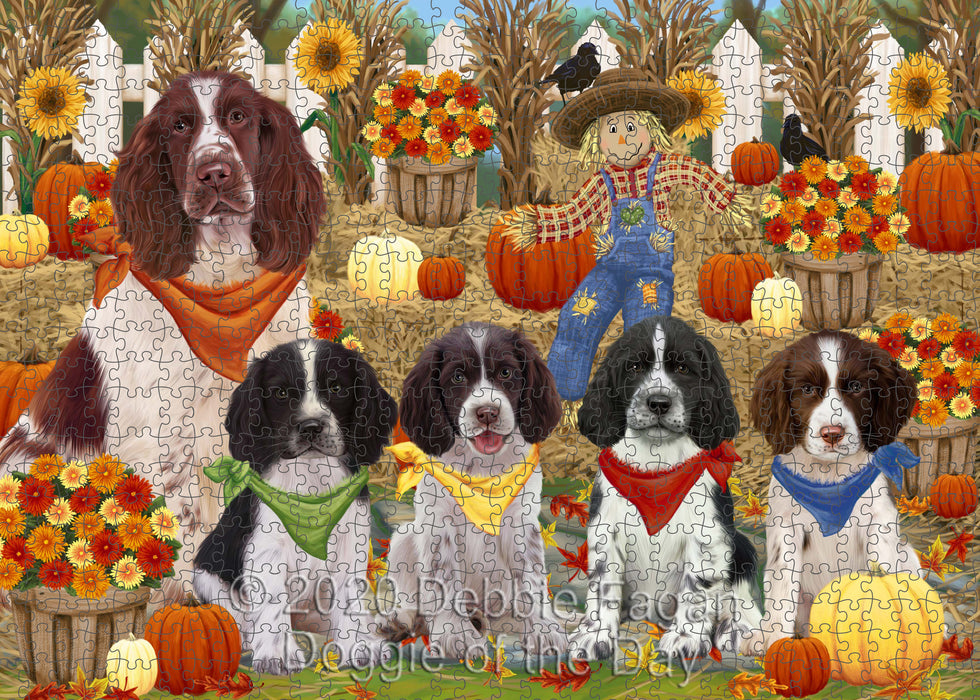 Fall Festive Gathering Springer Spaniel Dogs Portrait Jigsaw Puzzle for Adults Animal Interlocking Puzzle Game Unique Gift for Dog Lover's with Metal Tin Box