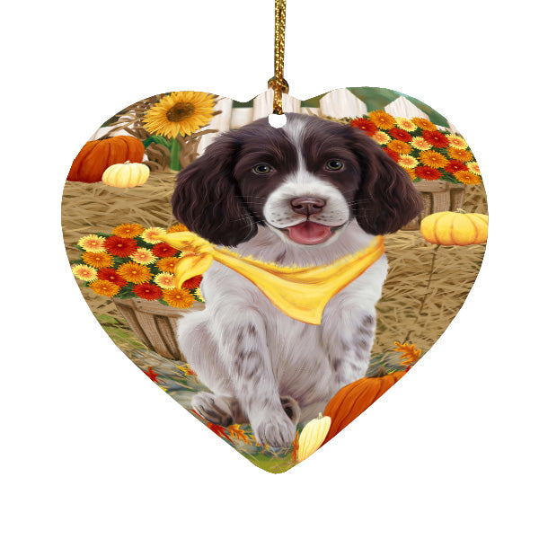 Fall Pumpkin Autumn Greeting Springer Spaniel Dog Heart Christmas Ornament HPORA59276