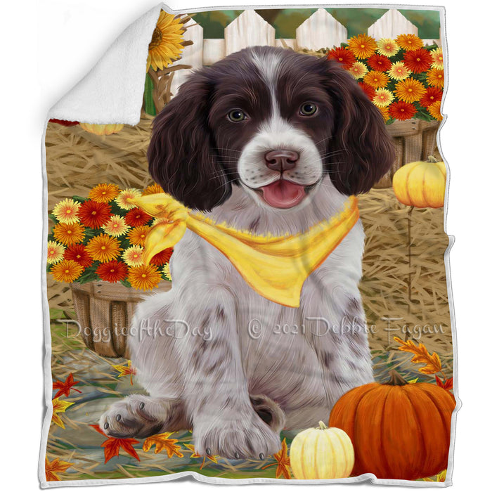 Fall Autumn Greeting Springer Spaniel Dog with Pumpkins Blanket BLNKT142453