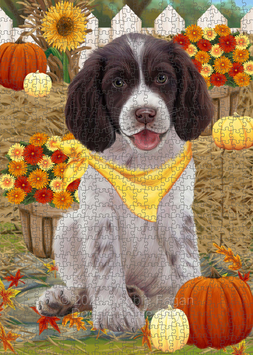 Fall Pumpkin Autumn Greeting Springer Spaniel Dog Portrait Jigsaw Puzzle for Adults Animal Interlocking Puzzle Game Unique Gift for Dog Lover's with Metal Tin Box PZL761