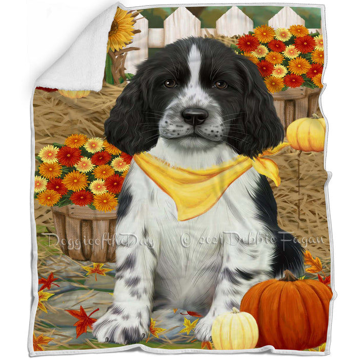 Fall Autumn Greeting Springer Spaniel Dog with Pumpkins Blanket BLNKT142454