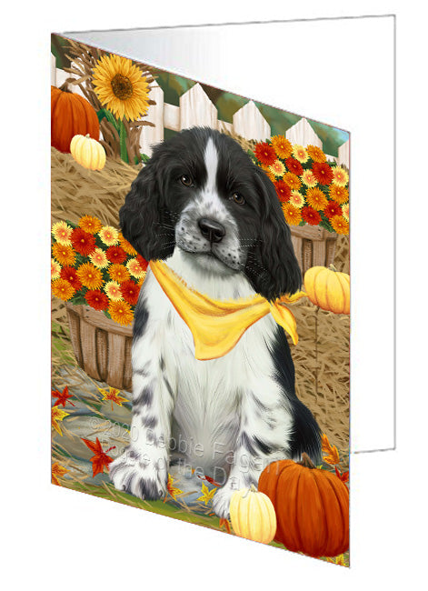 Fall Pumpkin Autumn Greeting Springer Spaniel Dog Handmade Artwork Assorted Pets Greeting Cards and Note Cards with Envelopes for All Occasions and Holiday Seasons