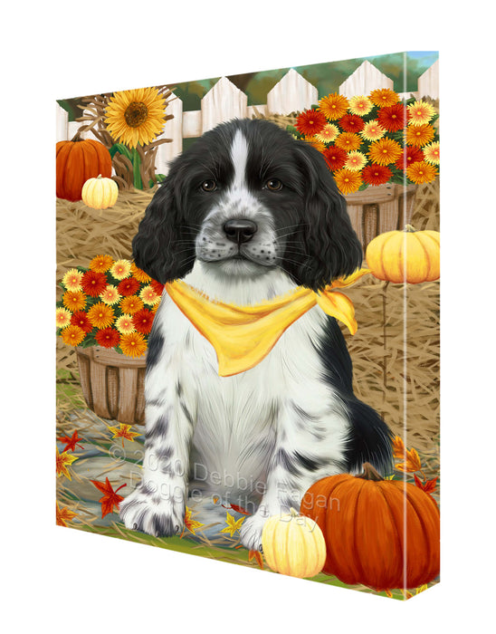 Fall Pumpkin Autumn Greeting Springer Spaniel Dog Canvas Wall Art - Premium Quality Ready to Hang Room Decor Wall Art Canvas - Unique Animal Printed Digital Painting for Decoration CVS467