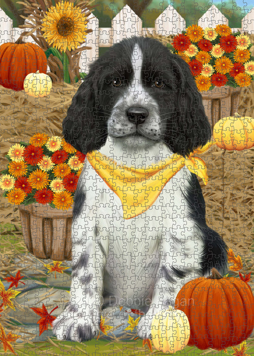 Fall Pumpkin Autumn Greeting Springer Spaniel Dog Portrait Jigsaw Puzzle for Adults Animal Interlocking Puzzle Game Unique Gift for Dog Lover's with Metal Tin Box PZL762