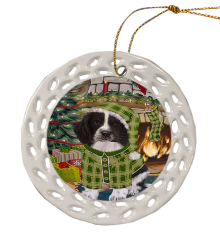The Christmas Stocking was Hung Springer Spaniel Dog Doily Ornament DPOR59106